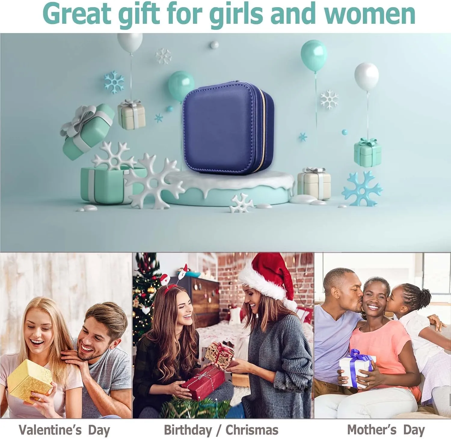 Travel Small Portable Mini Jewelry Case for collection Rings Necklaces Earrings and Lipstick Blue