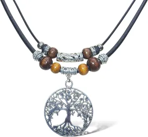 Tree of Life Pendant Double Layer Necklace Wood Beaded Jewelry Handmade Necklace Gifts for Mens Womens Wife Her Daughter Mom Grandma