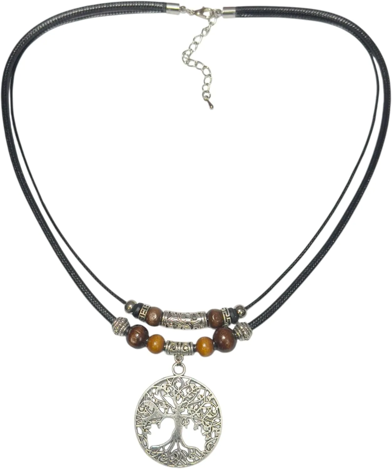 Tree of Life Pendant Double Layer Necklace Wood Beaded Jewelry Handmade Necklace Gifts for Mens Womens Wife Her Daughter Mom Grandma