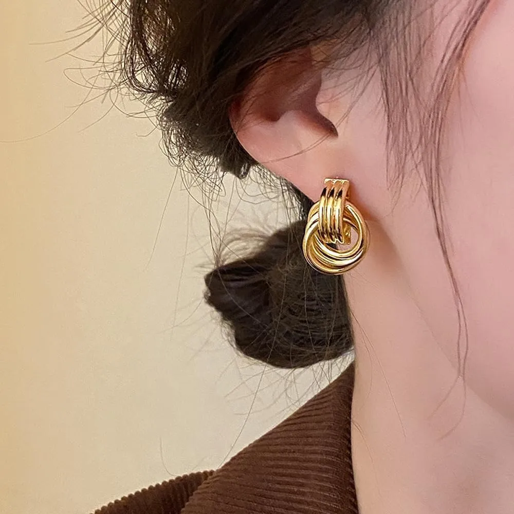 Trendy Gold Knot Earrings for Women, Chunky Statement Drop Dangle Earrings Lightweight Hypoallergenic Fashion Gold Jewelry Gifts