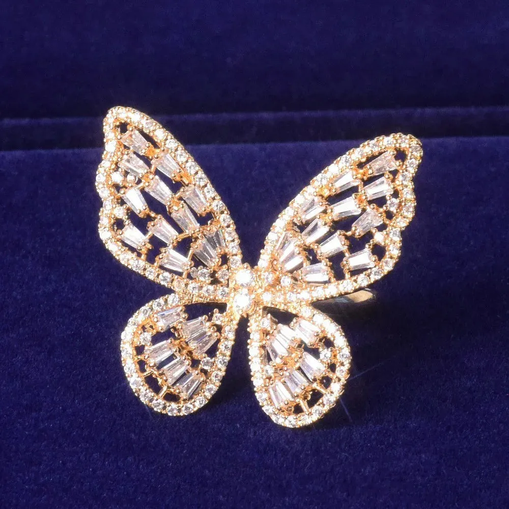 Trendy Shining Butterfly Crystal Acrylic Fashion Hand Accessories Jewelry Ring