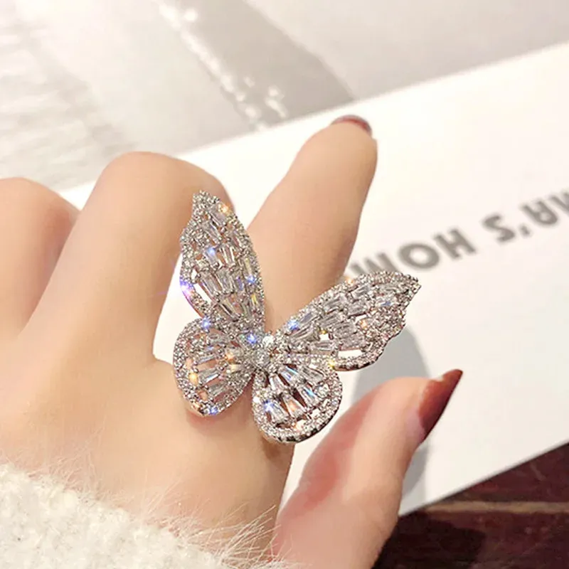 Trendy Shining Butterfly Crystal Acrylic Fashion Hand Accessories Jewelry Ring