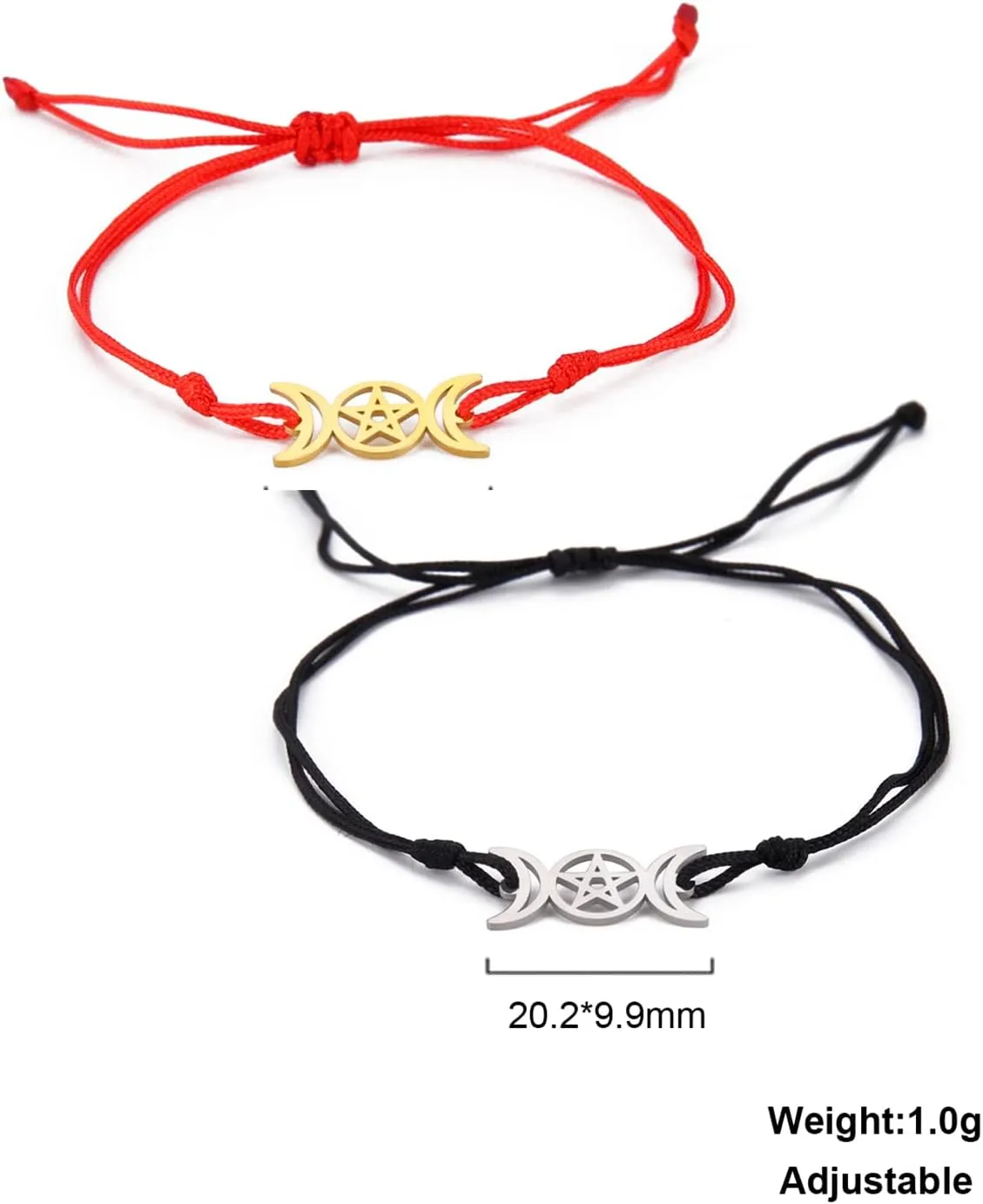 Triple Moon Goddess Bracelet For Men and Women Stainless Steel Unique Hollow Out Style Moon Pentagram Double Rope String Bracelets Amulet Jewelry
