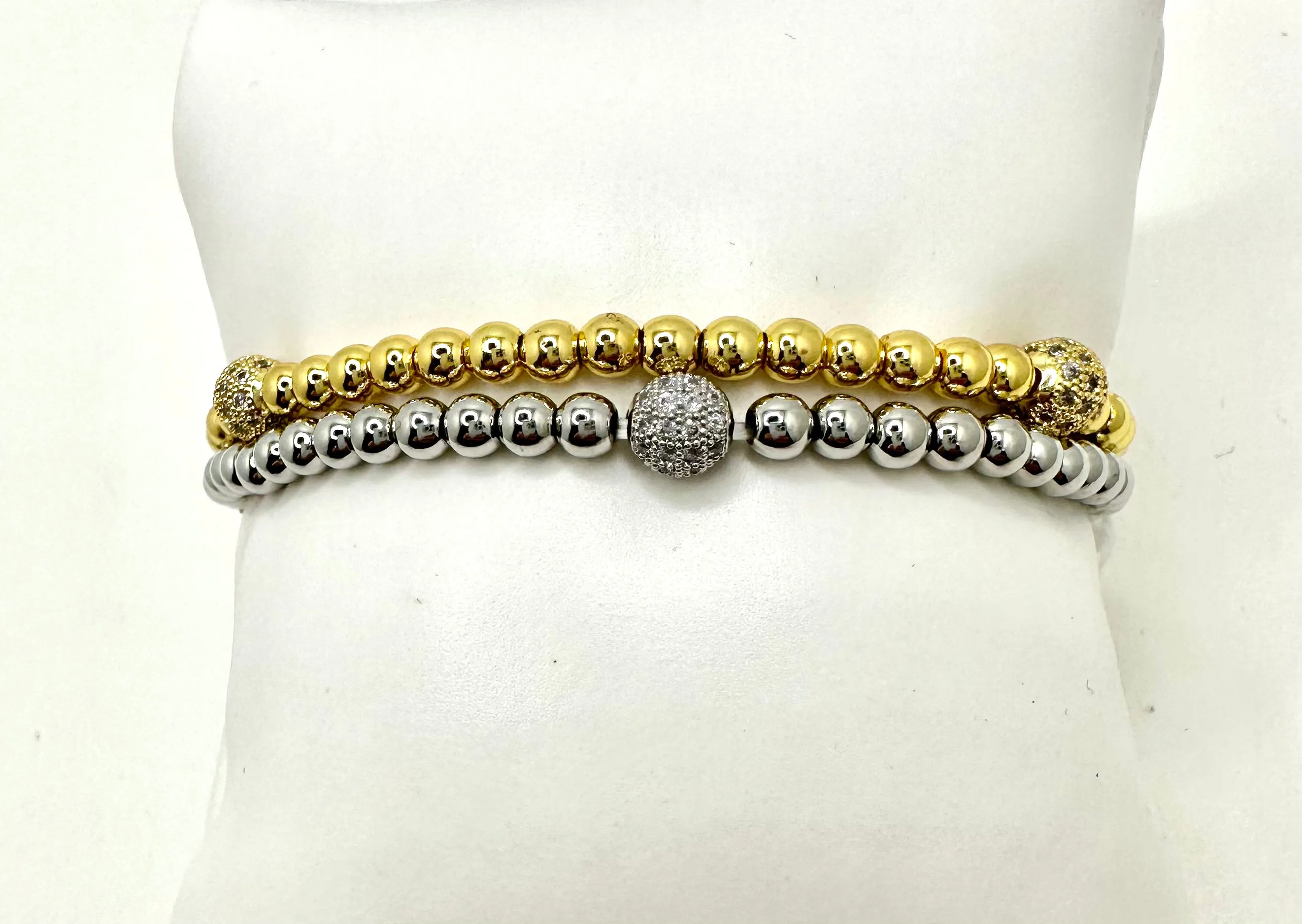 Triple Pave Ball Beaded Bracelet