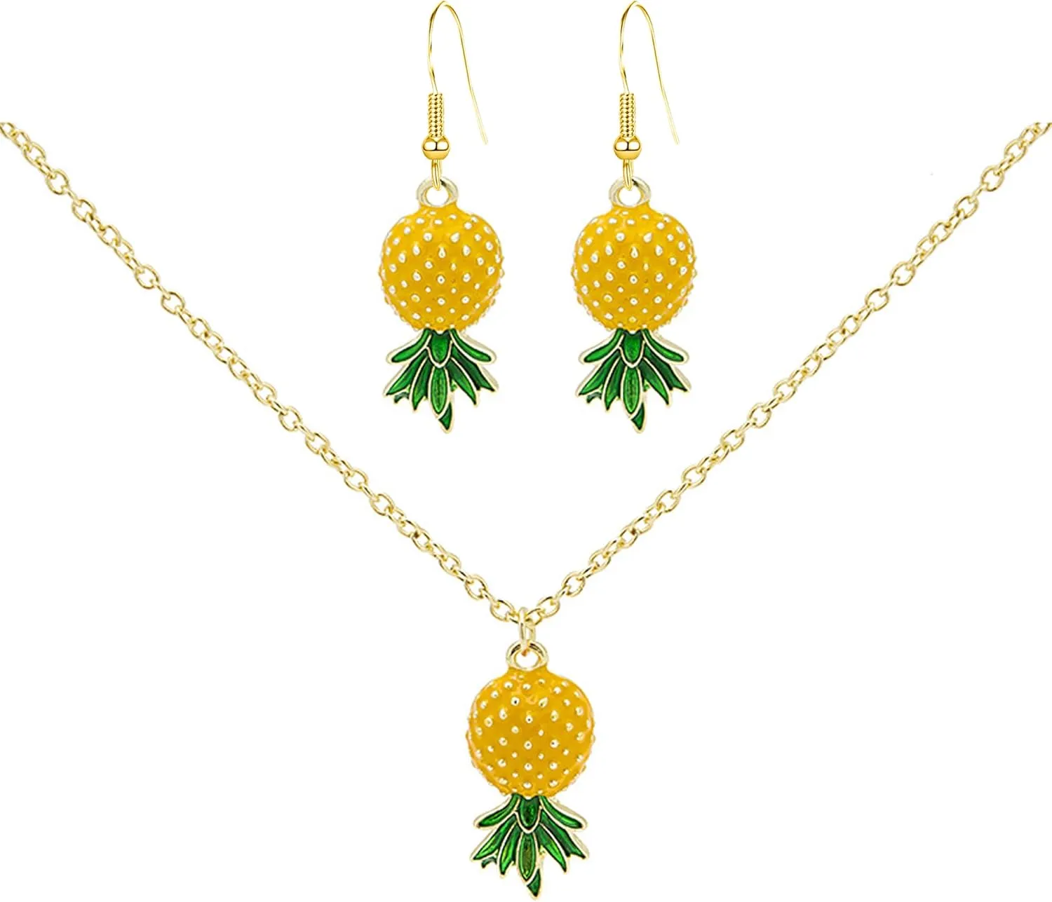 Tropica Chic Pineapple Stud Earrings Bohemian Fruits Pineapple Dangle Drop Earrings Necklace for Women Statement Summer Beach Jewelry Gifts Set (A)