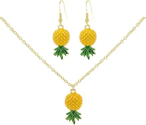 Tropica Chic Pineapple Stud Earrings Bohemian Fruits Pineapple Dangle Drop Earrings Necklace for Women Statement Summer Beach Jewelry Gifts Set (A)
