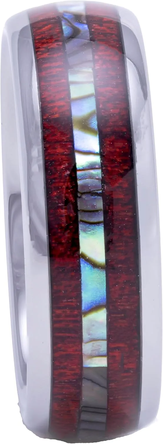 Tungsten Ring Hawaiian Koa Wood Abalone 8mm Comfort Fit Band