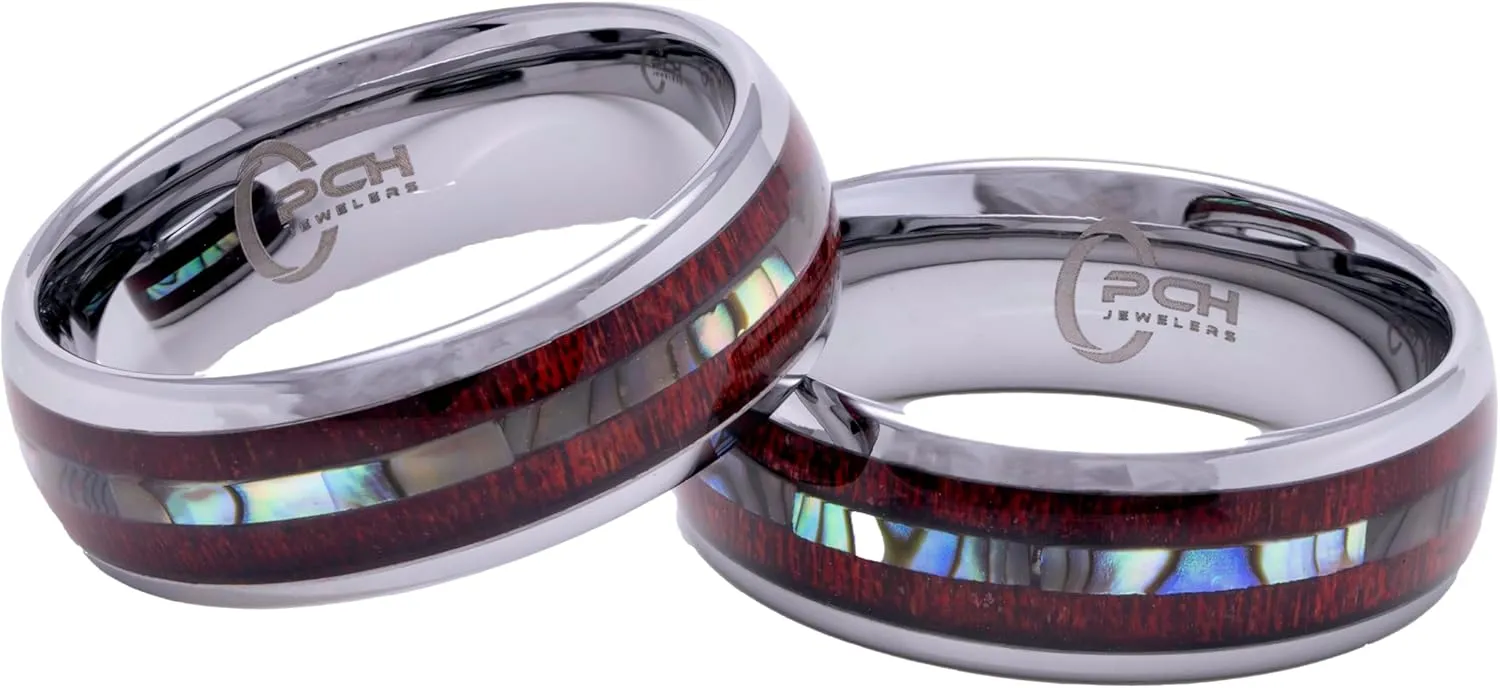 Tungsten Ring Hawaiian Koa Wood Abalone 8mm Comfort Fit Band