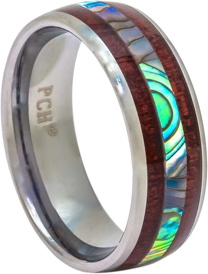 Tungsten Ring Hawaiian Koa Wood Abalone 8mm Comfort Fit Band