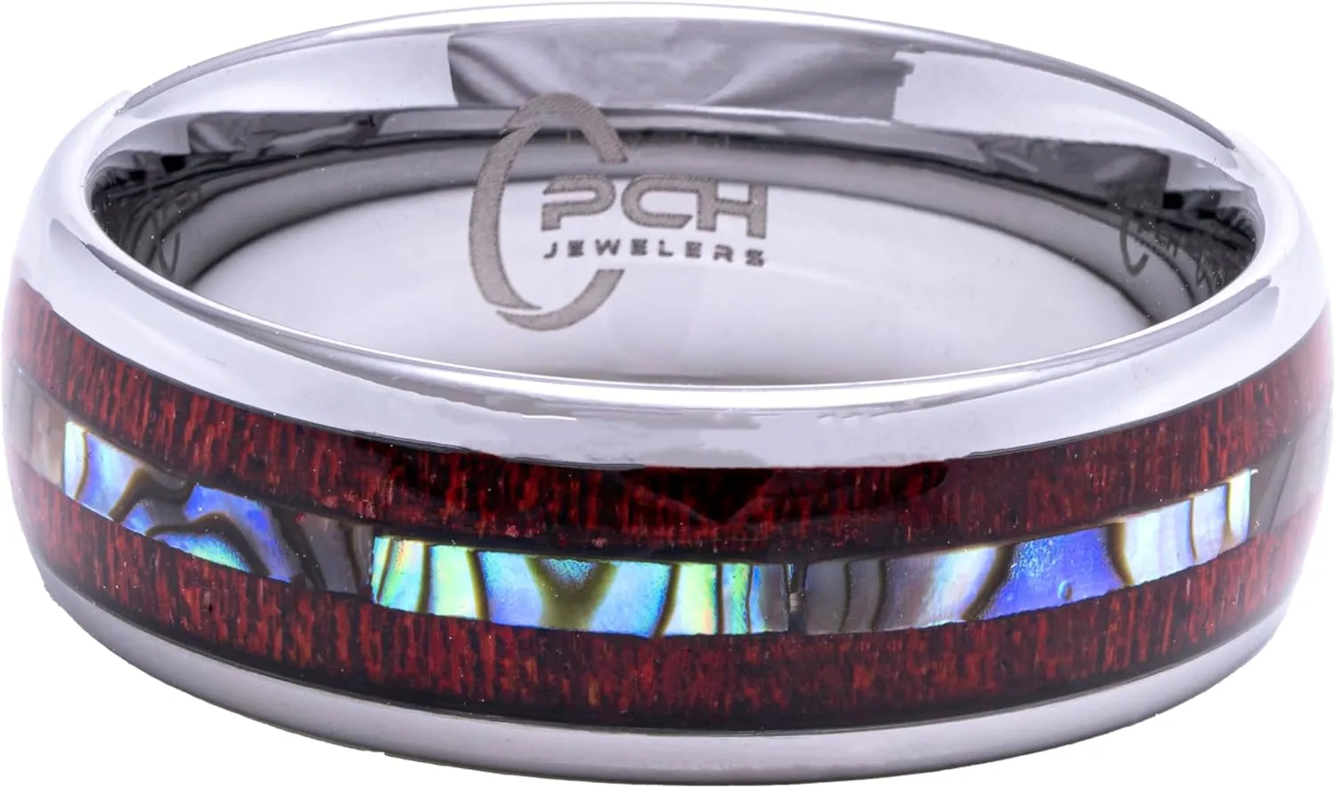 Tungsten Ring Hawaiian Koa Wood Abalone 8mm Comfort Fit Band