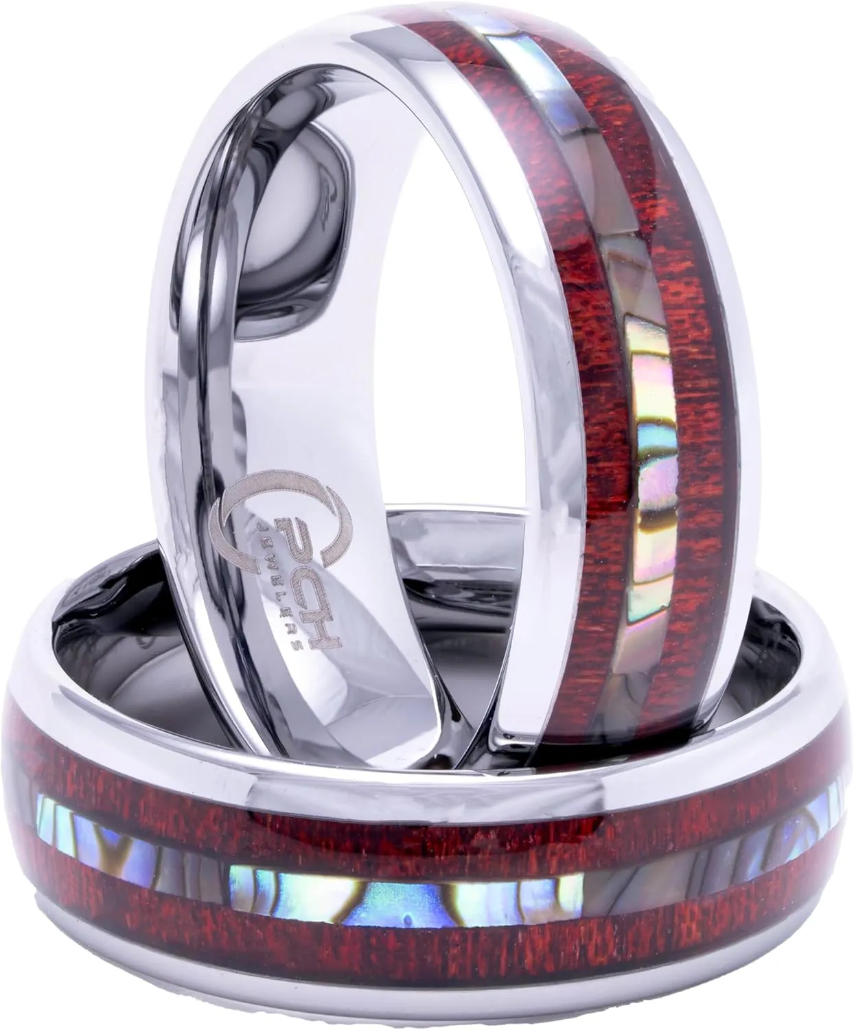 Tungsten Ring Hawaiian Koa Wood Abalone 8mm Comfort Fit Band