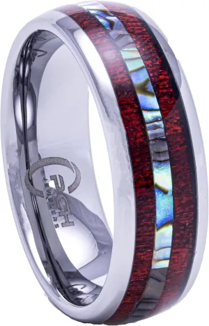 Tungsten Ring Hawaiian Koa Wood Abalone 8mm Comfort Fit Band