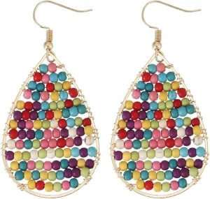 Turquoise Teardrop Earrings, Boho Colorful Beads Gold Hoop Earrings for Women Bohemian Jewelry