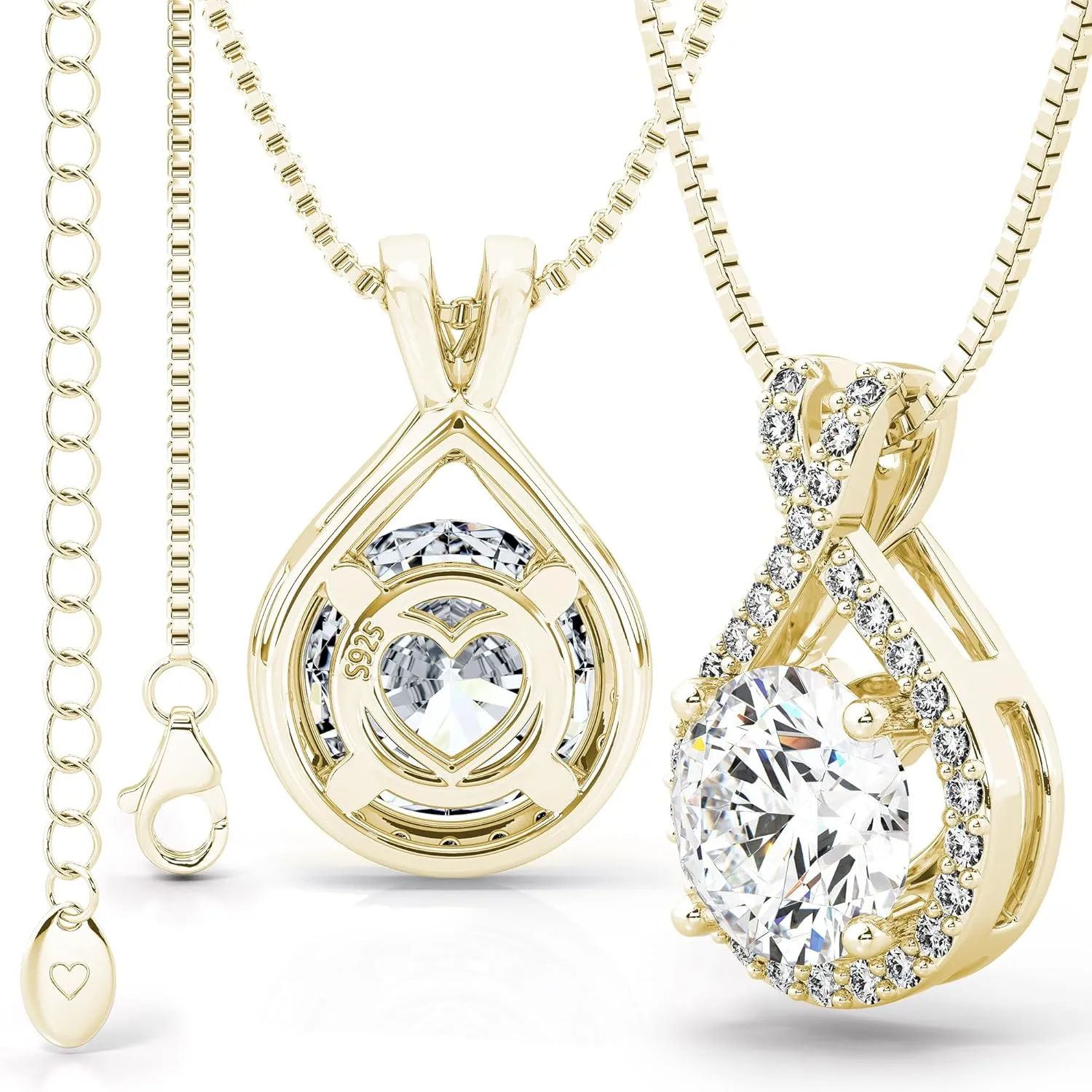 Twine&Co Infinity Moissanite Pendant Necklace  1-3 Carat VVS1 Clarity D Color Lab-Grown Diamond Alternative  14K Gold or Silver With Chain, Adjustable Eco-Friendly Infinity Design, Gift for Her