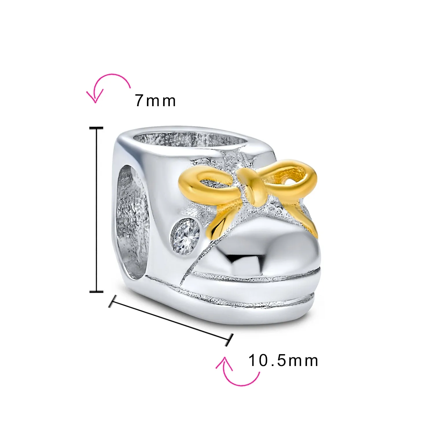 Two Tone Baby Shoe Charm Bead 14K Gold Plated Silver for European Bracelet