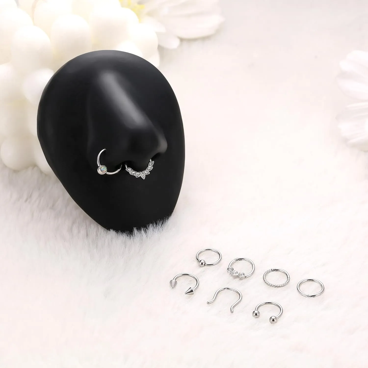 UBGICIG 9PCS 16G Septum Rings Daith Earrings Hoop Nose Rings Horseshoe Stainless Steel Septum jewelry For Women Helix Tragus Lip Cartilage Earrings 8MM 10MM