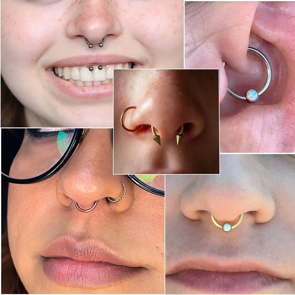 UBGICIG 9PCS 16G Septum Rings Daith Earrings Hoop Nose Rings Horseshoe Stainless Steel Septum jewelry For Women Helix Tragus Lip Cartilage Earrings 8MM 10MM