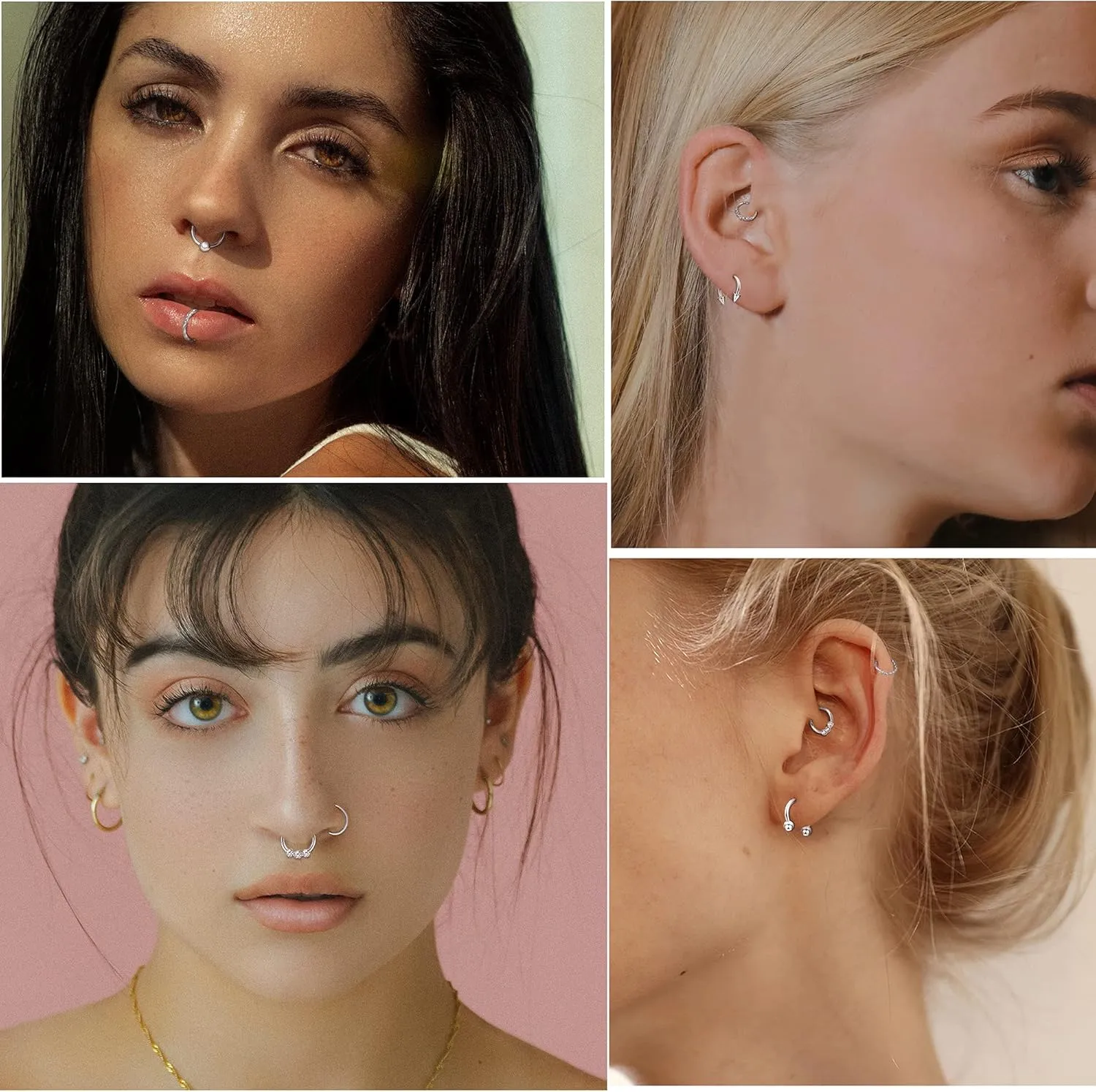 UBGICIG 9PCS 16G Septum Rings Daith Earrings Hoop Nose Rings Horseshoe Stainless Steel Septum jewelry For Women Helix Tragus Lip Cartilage Earrings 8MM 10MM