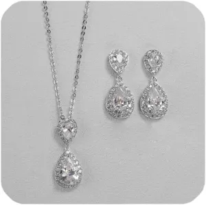 UDYLGOON Elegant Bride Bridesmaid Teardrop Necklace Earrings Set Cubic Zirconia Wedding Prom Jewelry Set