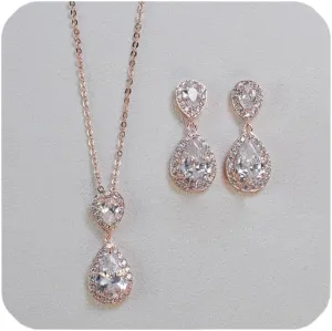 UDYLGOON Elegant Bride Bridesmaid Teardrop Necklace Earrings Set Cubic Zirconia Wedding Prom Jewelry Set