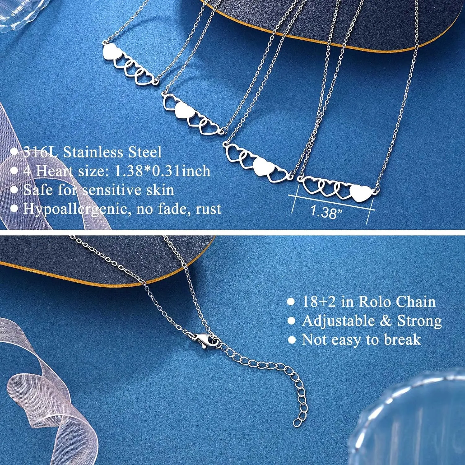UNGENT THEM Sisters Necklace Best Friend Friendship Heart Matching Necklaces for 2/3/4 Women