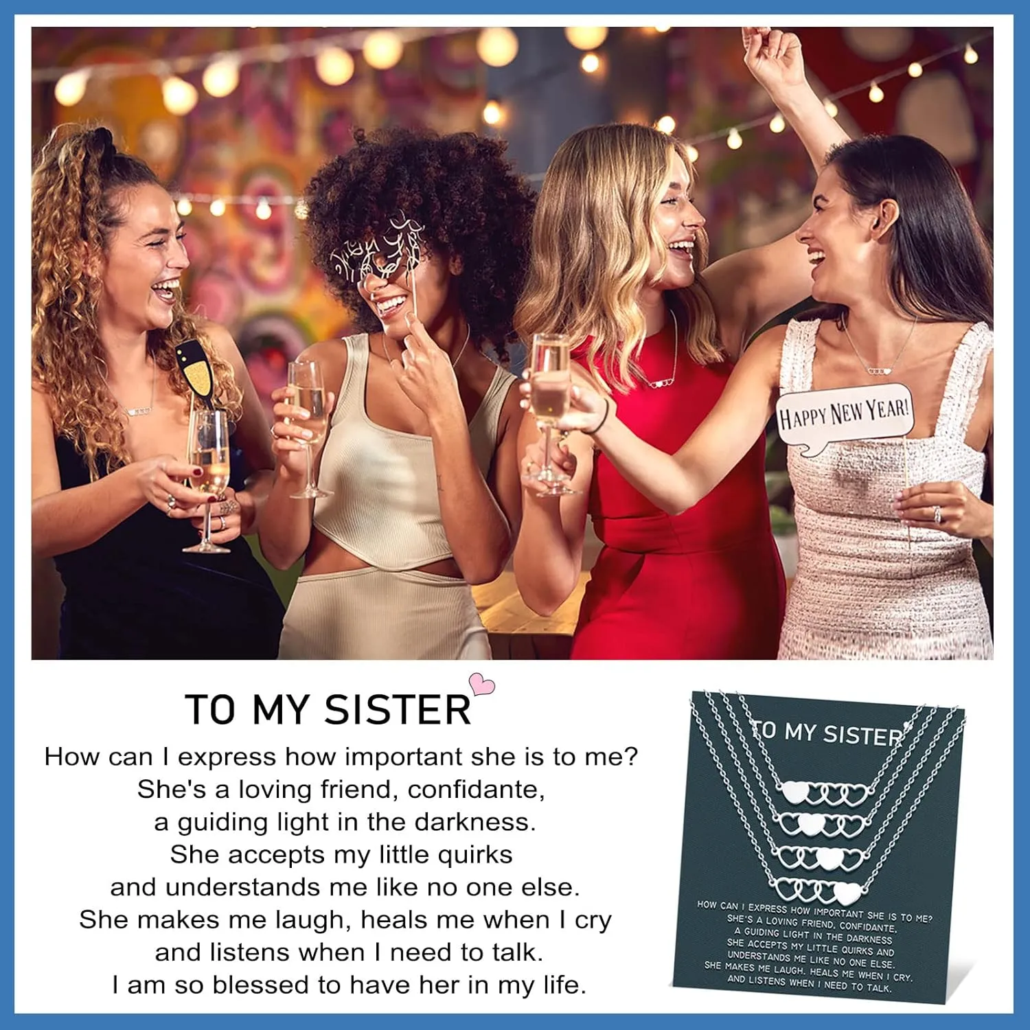 UNGENT THEM Sisters Necklace Best Friend Friendship Heart Matching Necklaces for 2/3/4 Women