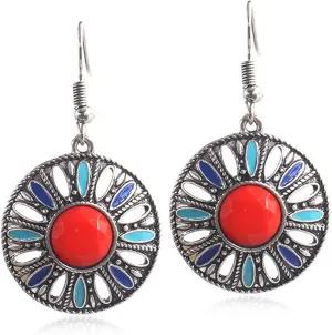 Unique Handmade Bohemian Bronze Tribal Hoop Spiral Earring Dainty Chic Vintage Gold Silver Colorful Round Circle Geometry Dangle Drop Earrings for Women Statement Jewelry Gifts