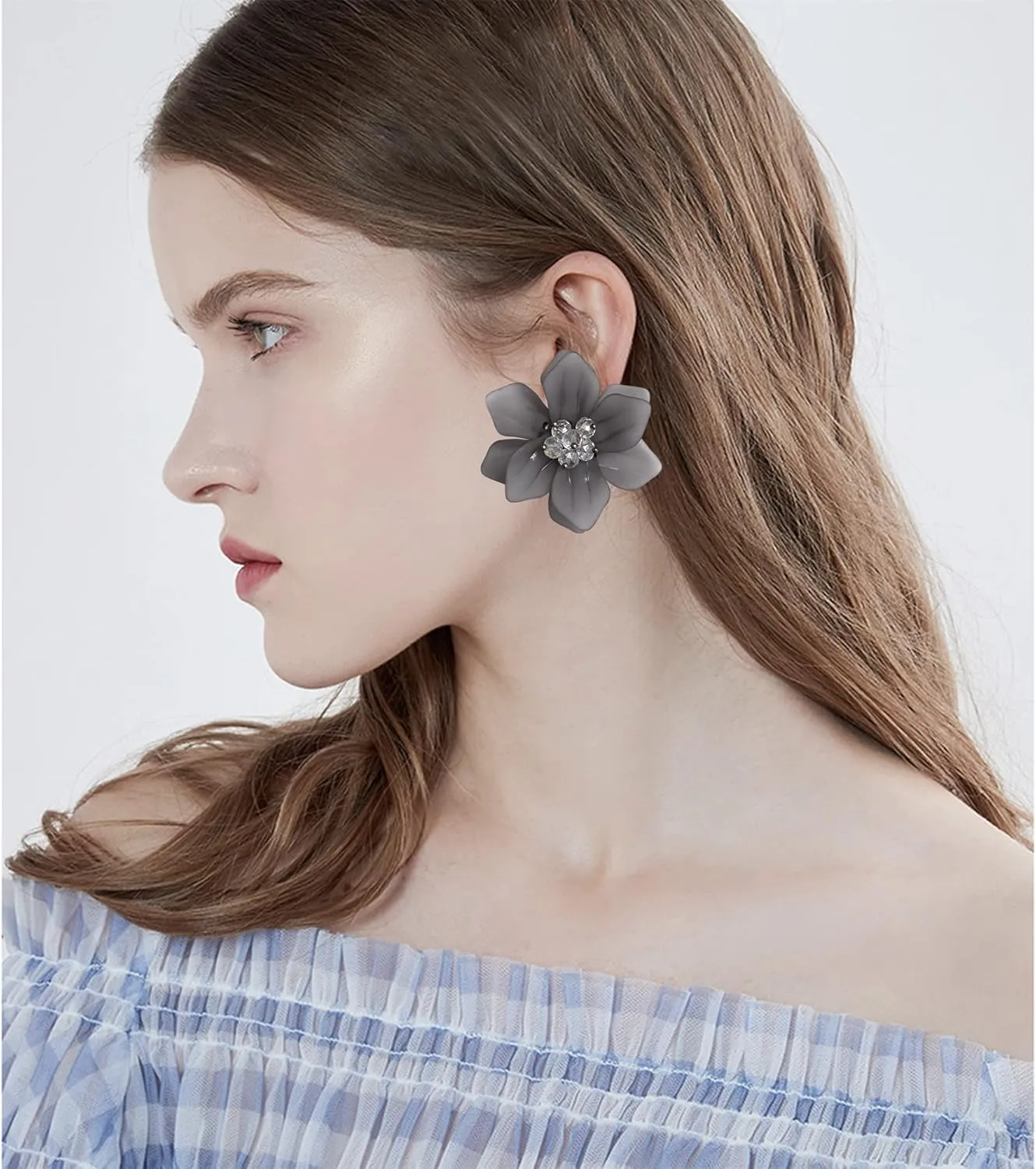 Unique Handmade Bohemian Large Matte Resin Flower Stud Earrings Dainty Elegant Acrylic Flower Petal Dangle Drop Earrings for Women Statement Jewelry Gifts