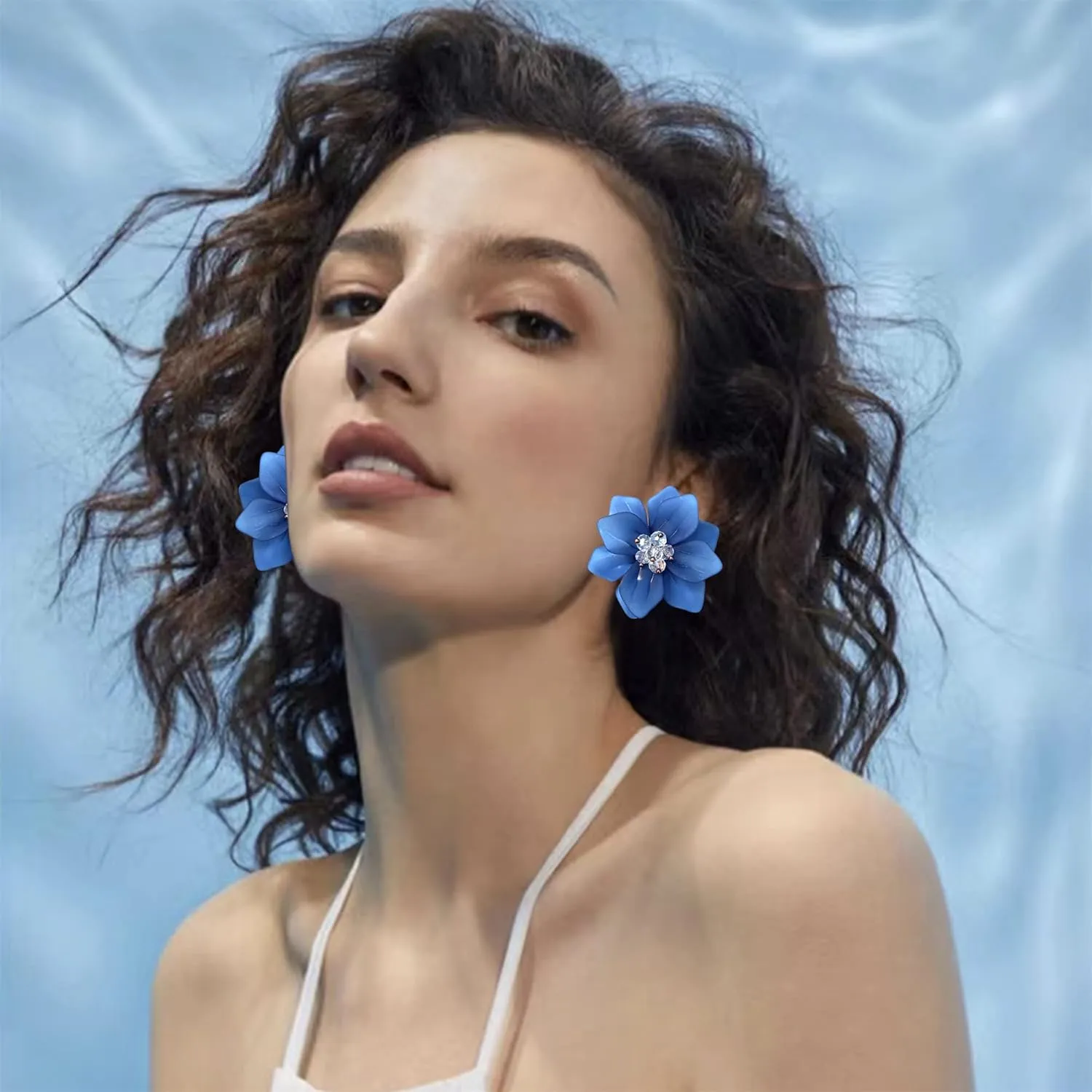 Unique Handmade Bohemian Large Matte Resin Flower Stud Earrings Dainty Elegant Acrylic Flower Petal Dangle Drop Earrings for Women Statement Jewelry Gifts