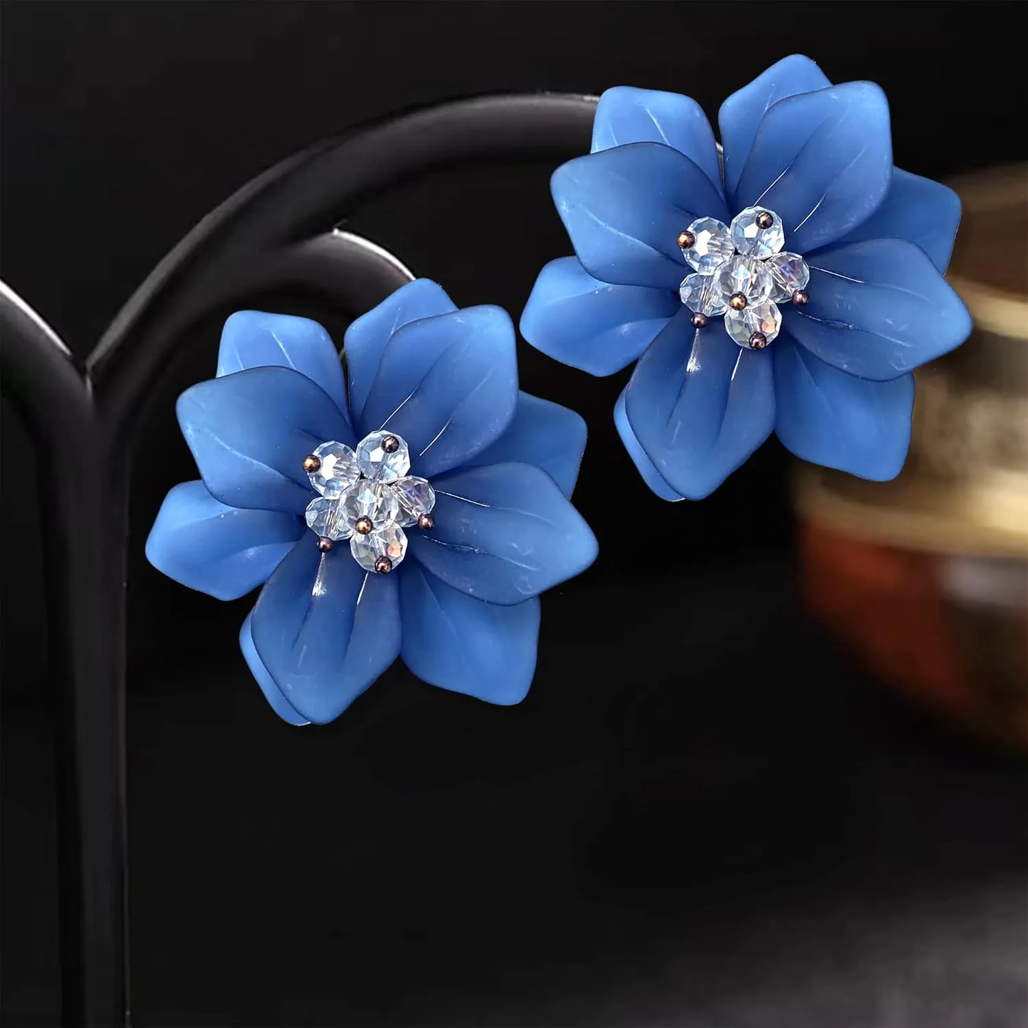 Unique Handmade Bohemian Large Matte Resin Flower Stud Earrings Dainty Elegant Acrylic Flower Petal Dangle Drop Earrings for Women Statement Jewelry Gifts