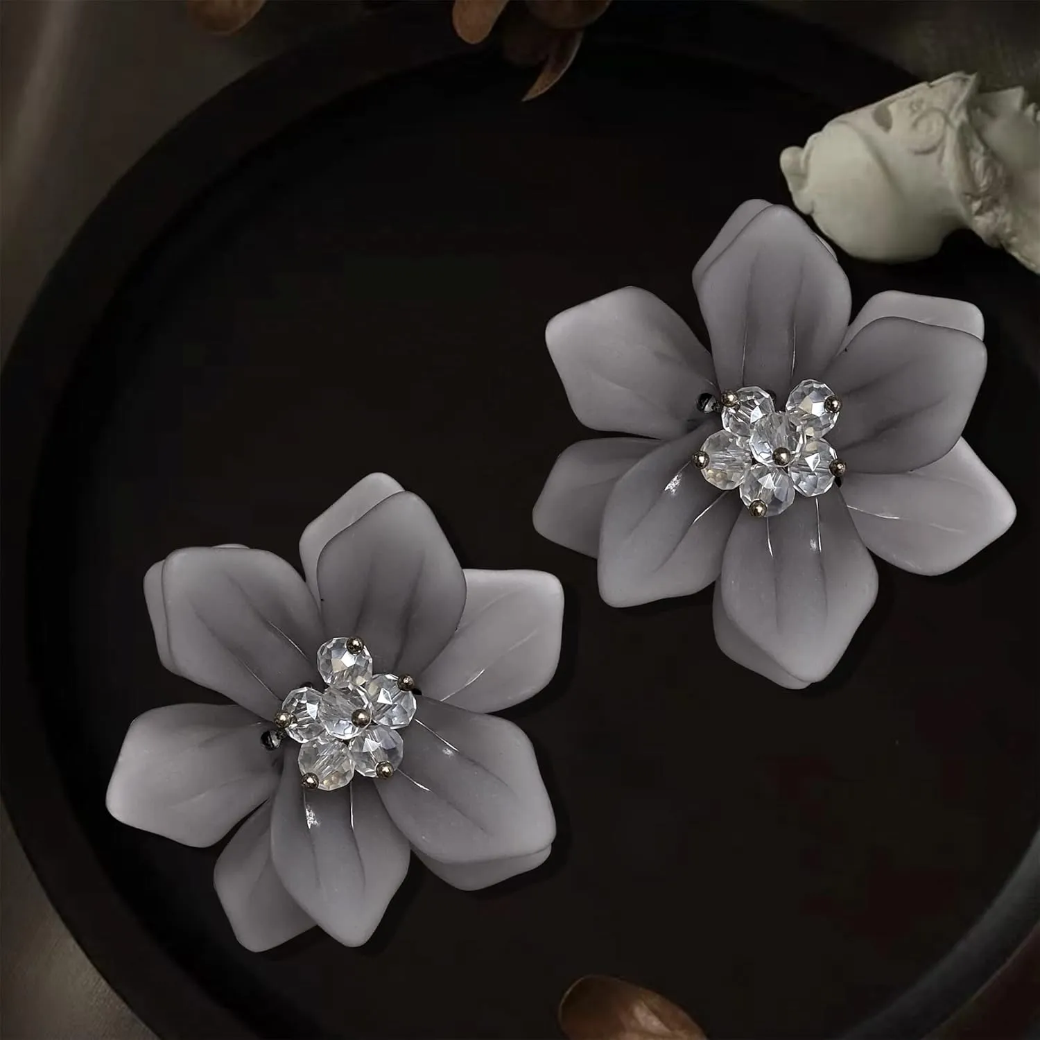 Unique Handmade Bohemian Large Matte Resin Flower Stud Earrings Dainty Elegant Acrylic Flower Petal Dangle Drop Earrings for Women Statement Jewelry Gifts