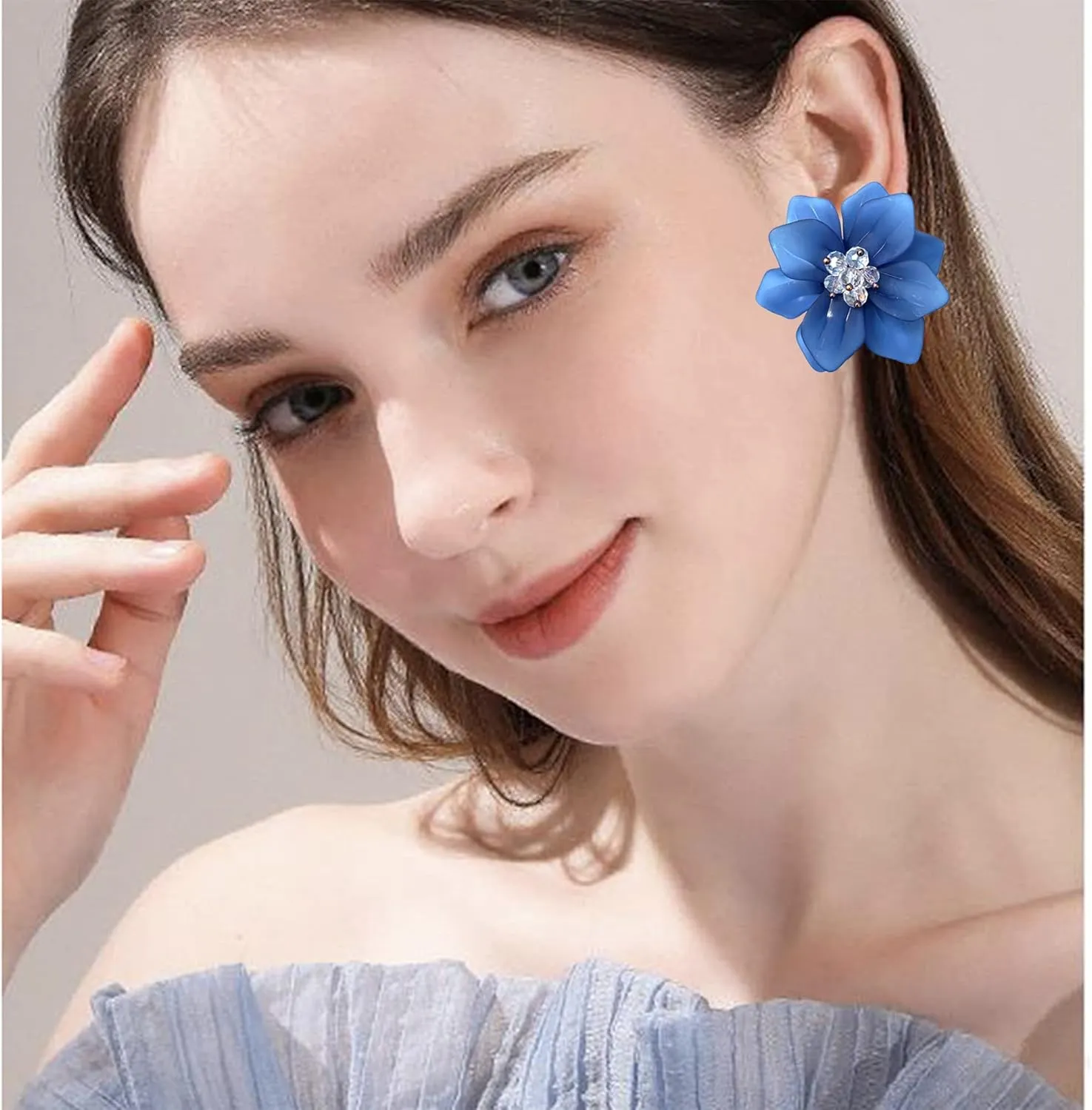 Unique Handmade Bohemian Large Matte Resin Flower Stud Earrings Dainty Elegant Acrylic Flower Petal Dangle Drop Earrings for Women Statement Jewelry Gifts