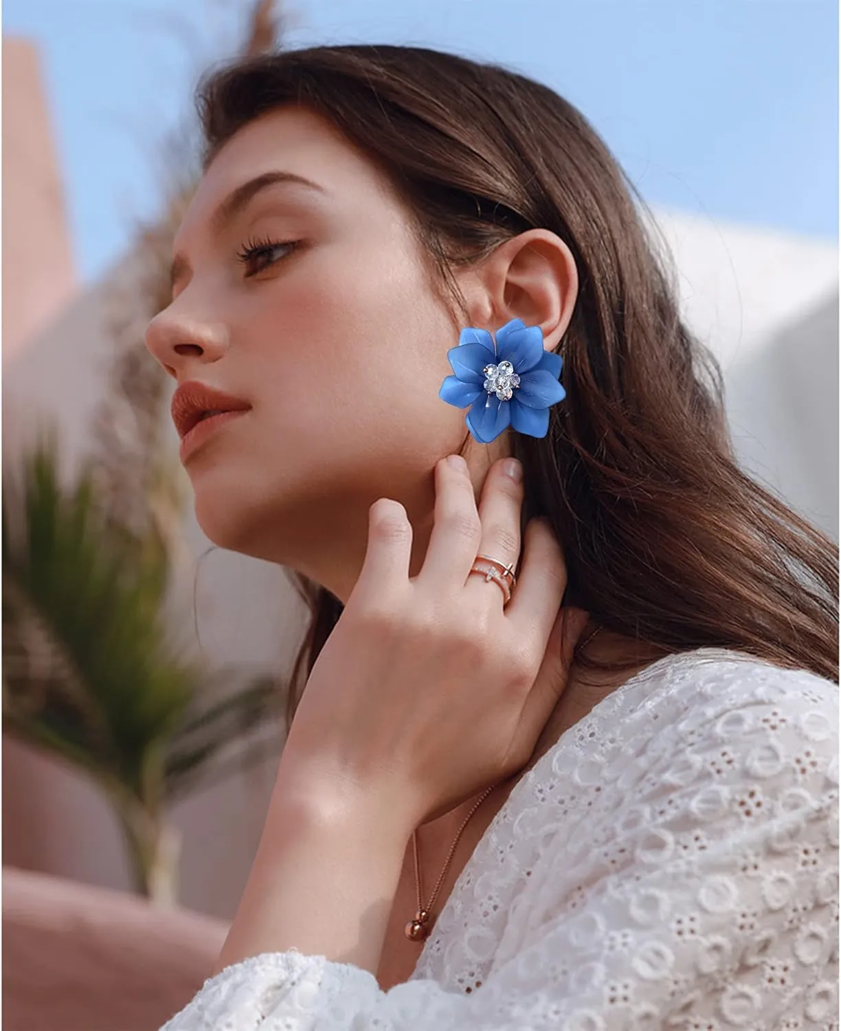 Unique Handmade Bohemian Large Matte Resin Flower Stud Earrings Dainty Elegant Acrylic Flower Petal Dangle Drop Earrings for Women Statement Jewelry Gifts