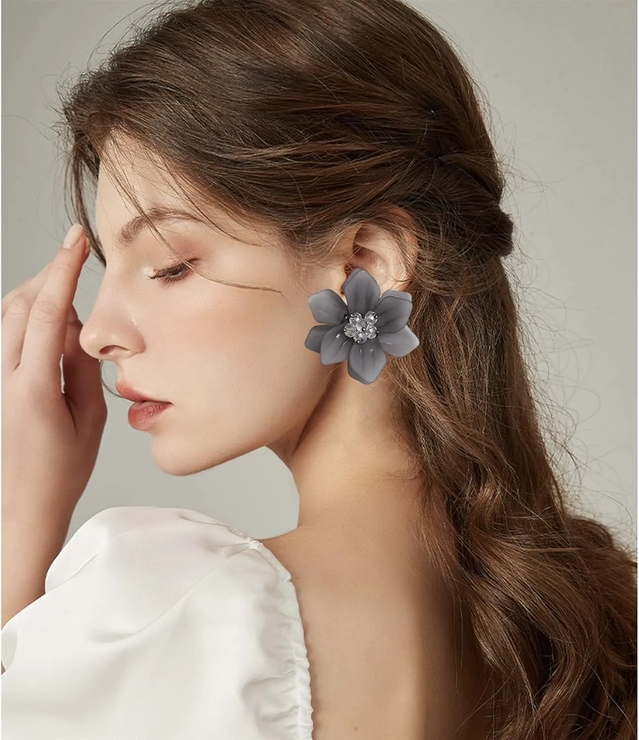 Unique Handmade Bohemian Large Matte Resin Flower Stud Earrings Dainty Elegant Acrylic Flower Petal Dangle Drop Earrings for Women Statement Jewelry Gifts
