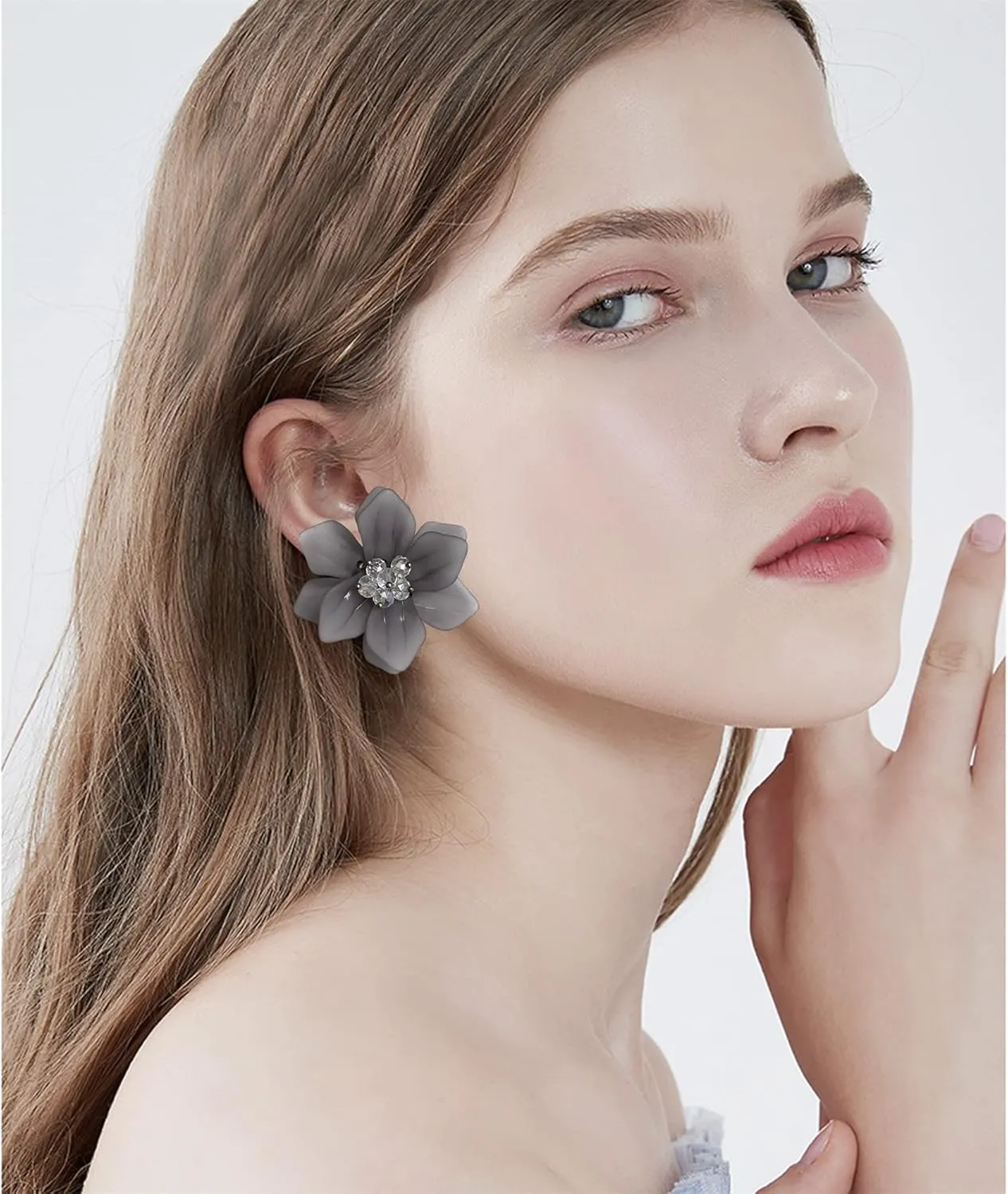 Unique Handmade Bohemian Large Matte Resin Flower Stud Earrings Dainty Elegant Acrylic Flower Petal Dangle Drop Earrings for Women Statement Jewelry Gifts