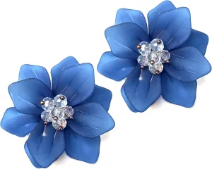Unique Handmade Bohemian Large Matte Resin Flower Stud Earrings Dainty Elegant Acrylic Flower Petal Dangle Drop Earrings for Women Statement Jewelry Gifts