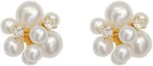 Unique Pearl Cluster Stud Earrings for Women,Statement White Simulated Pearls Earrings Sparky Crystal Earrings Wedding Bridal Jewelry