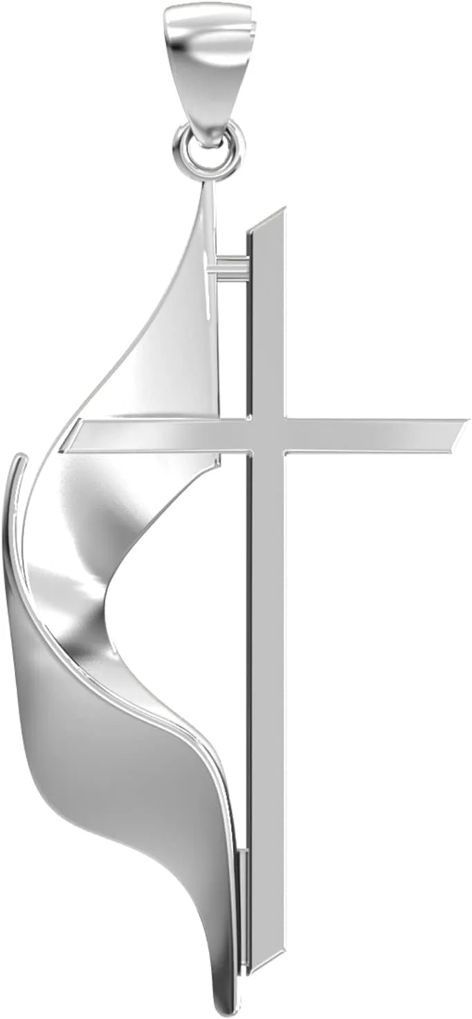 US Jewels Ladies 19mm 925 Sterling Silver Polished Finish Methodist Cross Pendant