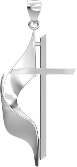 US Jewels Ladies 19mm 925 Sterling Silver Polished Finish Methodist Cross Pendant