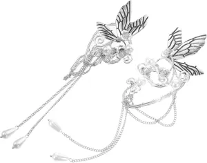 VALICLUD Elegant Butterfly Ear Cuff Earrings Long Tassel Ear Cuffs for Women Fairy Jewelry
