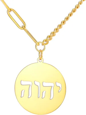 VASSAGO Hebrew Necklace YHVH YHWH Jehovah Pendant Tetragrammaton God Names Necklaces Hanukkah Amulet Religious Faith Blessing Jewelry Gifts for Men Women