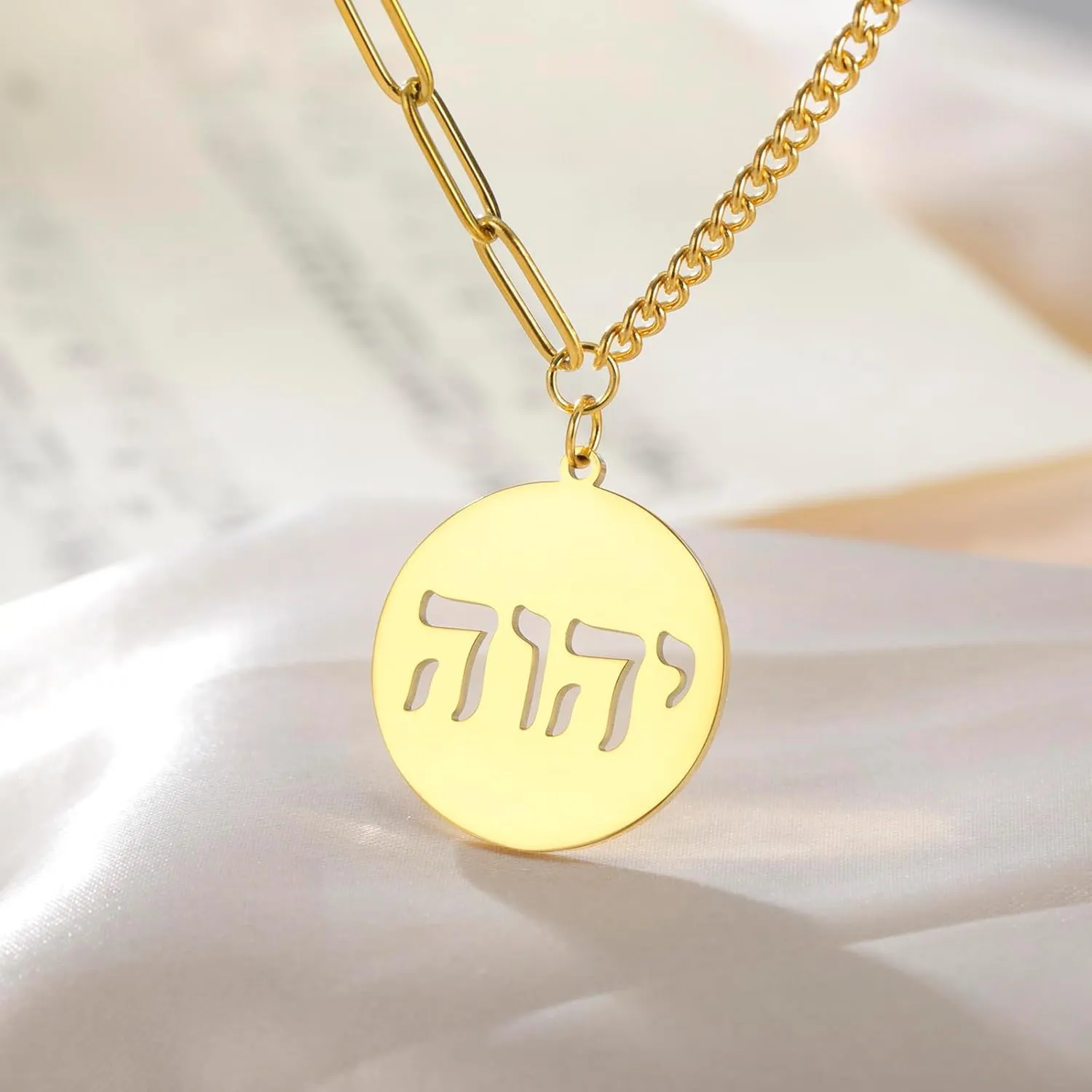 VASSAGO Hebrew Necklace YHVH YHWH Jehovah Pendant Tetragrammaton God Names Necklaces Hanukkah Amulet Religious Faith Blessing Jewelry Gifts for Men Women