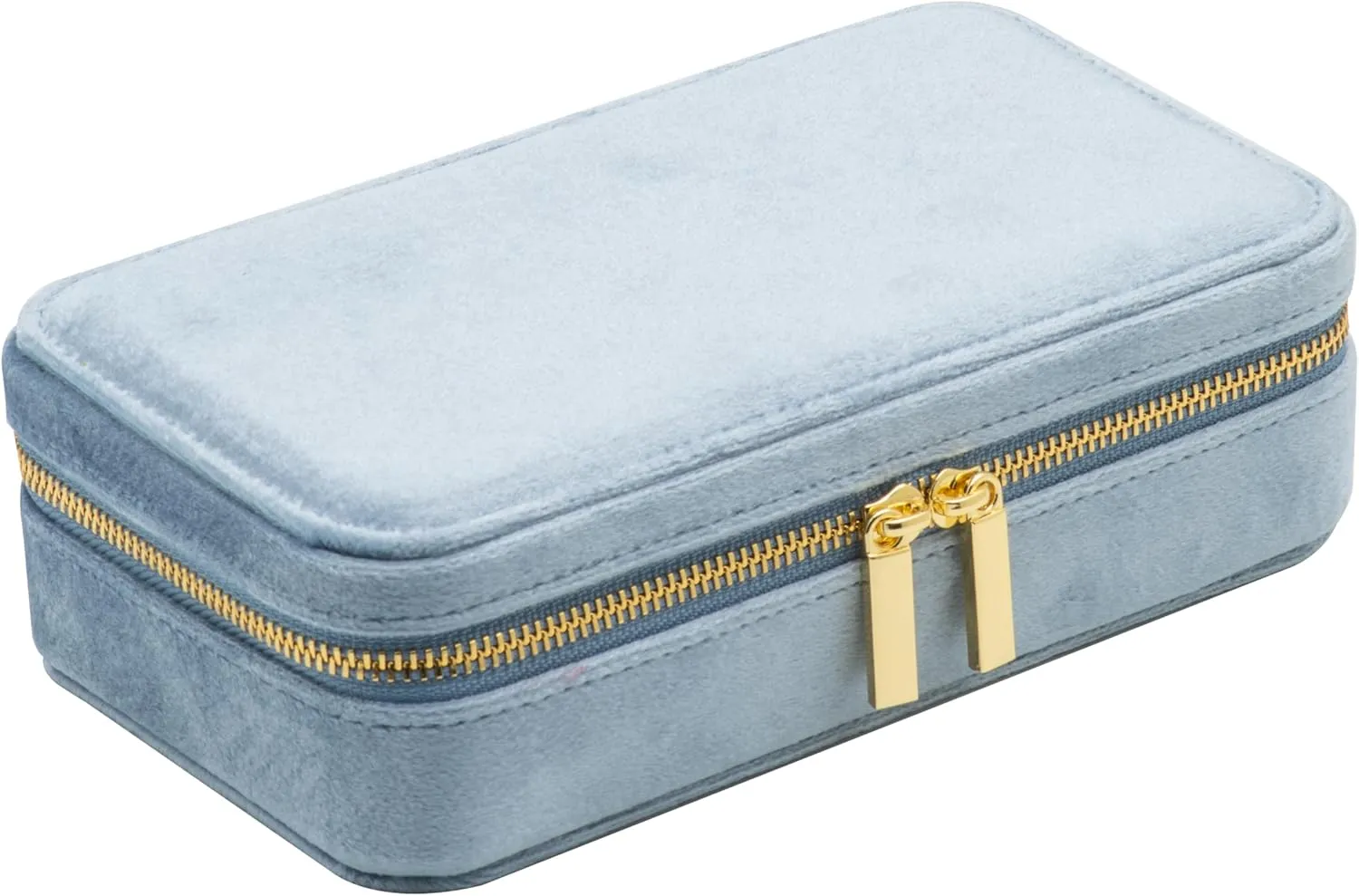Velvet Multiple Ring Box Jewelry Organizer Display Tray with Zipper Around Earring Holder Case for Wedding Birthday (Light Ocean Blue)