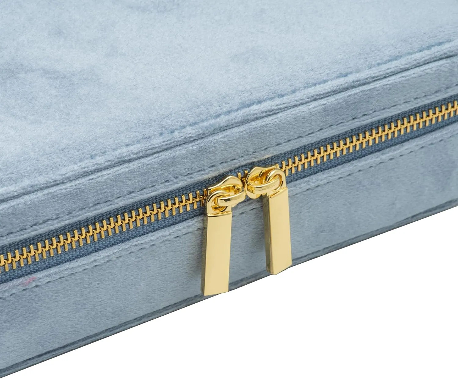 Velvet Multiple Ring Box Jewelry Organizer Display Tray with Zipper Around Earring Holder Case for Wedding Birthday (Light Ocean Blue)