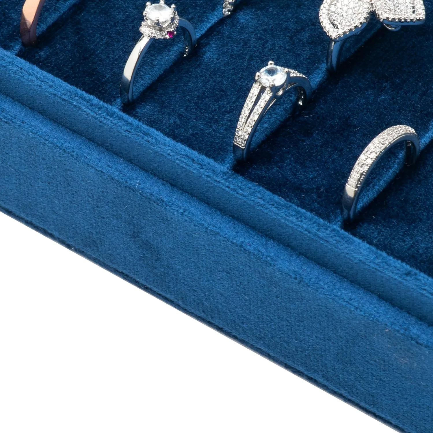 Velvet Ring Organizer Display Tray Jewelry Box Earring Holder Case for Wedding Birthday Christmas Day (Dark Blue)