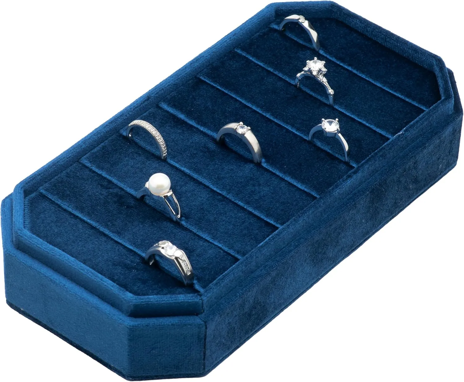 Velvet Ring Organizer Display Tray Jewelry Box Earring Holder Case for Wedding Birthday Christmas Day (Dark Blue)