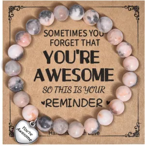 VGWON Unique Inspirational Gifts for Women Natural Stone Bracelets Best Friend Birthday Gifts for Women Teen Girls Sometimes You Forget You're Awesome