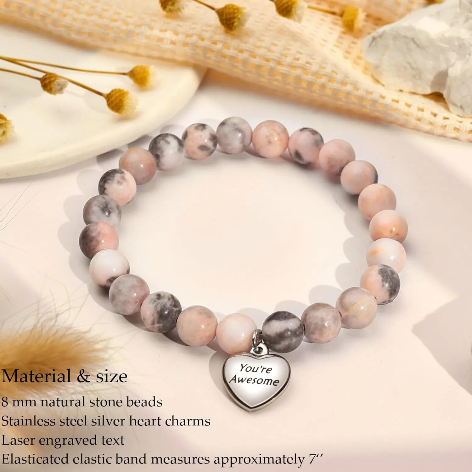 VGWON Unique Inspirational Gifts for Women Natural Stone Bracelets Best Friend Birthday Gifts for Women Teen Girls Sometimes You Forget You're Awesome