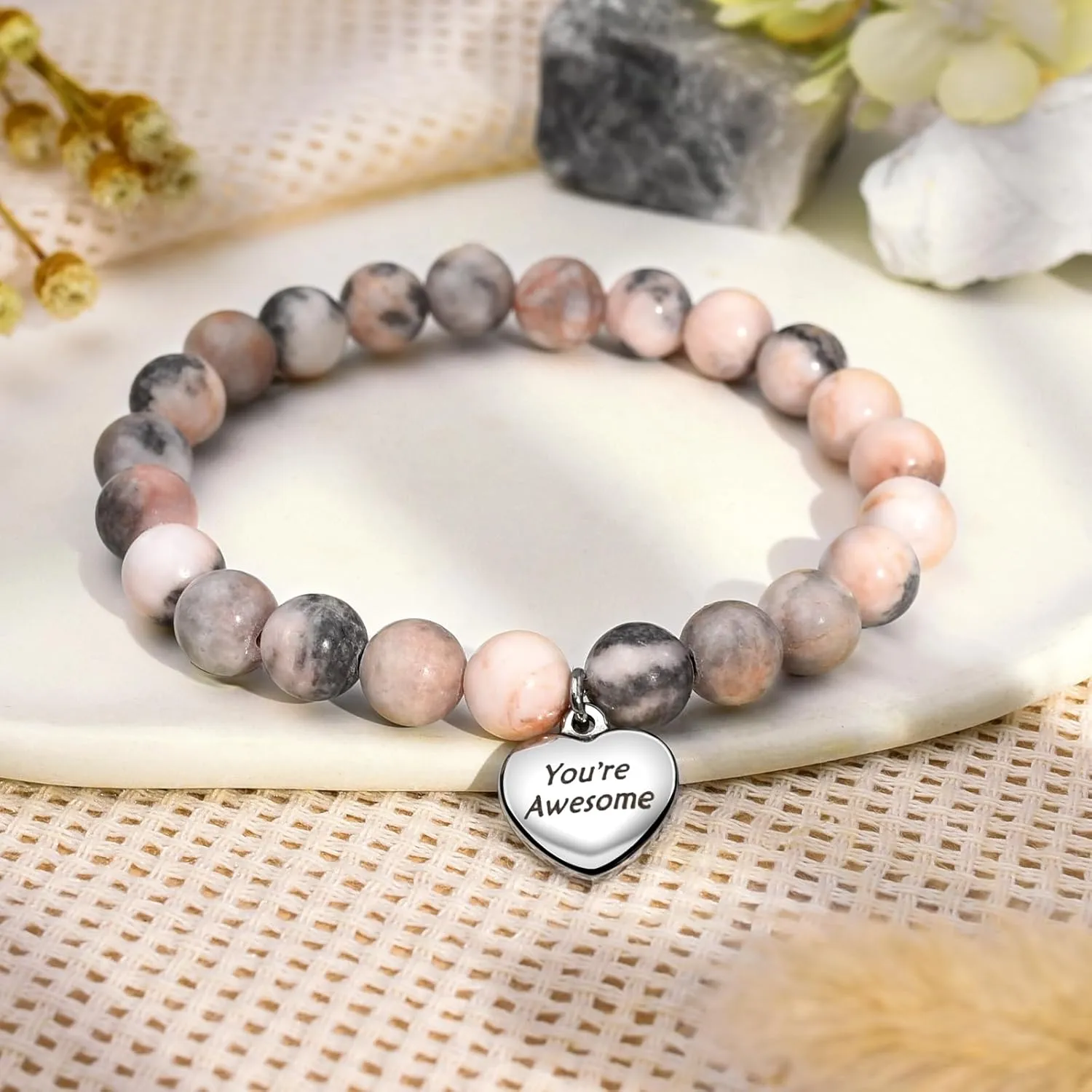 VGWON Unique Inspirational Gifts for Women Natural Stone Bracelets Best Friend Birthday Gifts for Women Teen Girls Sometimes You Forget You're Awesome