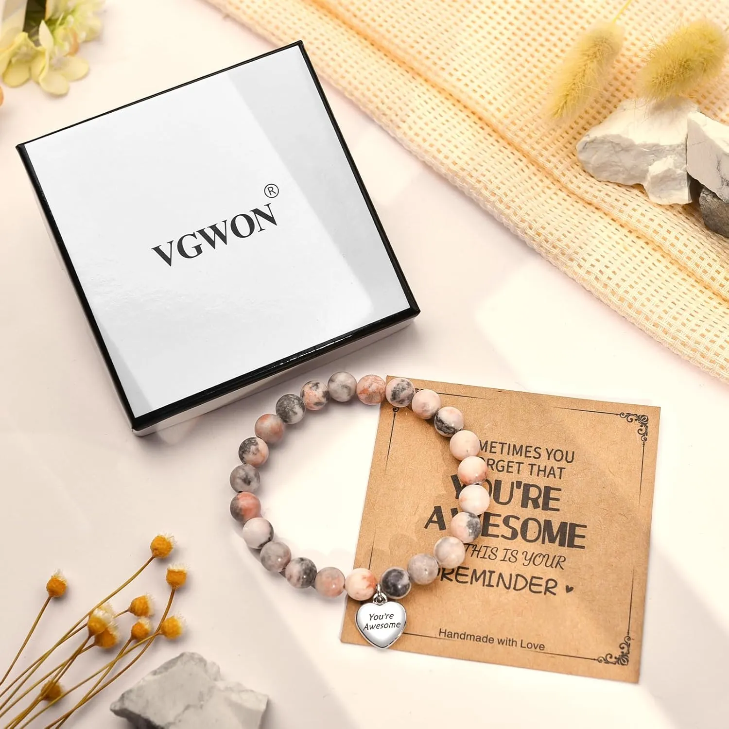 VGWON Unique Inspirational Gifts for Women Natural Stone Bracelets Best Friend Birthday Gifts for Women Teen Girls Sometimes You Forget You're Awesome